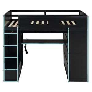 Cama Alta de Madera Tamaño Completo Color Azul Nube con Escritorio con Luz RGB, Armario y Amplio Espacio de Almacenamiento - Mesas de Juego (SKU Antiguo: LT000261AAC) - Product Image 6