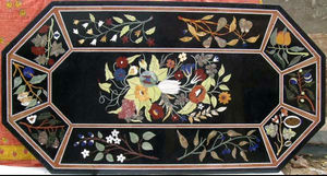 Fabricant et exportateur de dessus de table en marbre noir incrusté, dessus de table en marbre incrusté de pierre indienne. - Product Image 6