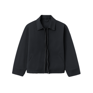 Veste décontractée pour homme en toile unie respirante avec fermeture éclair, en laine et mélanges, col rabattable, en coton, style shacket, pour le travail - Product Image 1