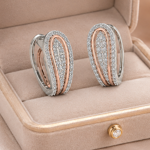 Pendientes de Aro con Diamantes Reales |   Pendientes de Lujo de Oro Blanco de 14K con Dos Tonos y 0.75TCW para Mujer |   Joyería de Diseño en Oro Rosa para Regalo - Product Image 4