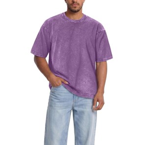 2026 Latest 100% Cotton OEM ODM <b>Men</b> Oversized Acid Wash <b>Purple</b> T <b>Shirt</b> Short Sleeve O Neck Blank Solid Casual Tee - Product Image 2