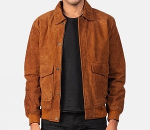 Men <b>Suede</b> Leather Bomber <b>Jacket</b>/OEM Custom Brown <b>Suede</b> Leather <b>Jacket</b>/Wholesale Genuine <b>Suede</b> Fashion Casual Leather <b>Jacket</b> - Product Image 4