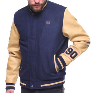 Blouson Letterman Homme en Cuir avec Manches en Mélange de Laine et Finition Tricotée – Style Streetwear - Product Image 1