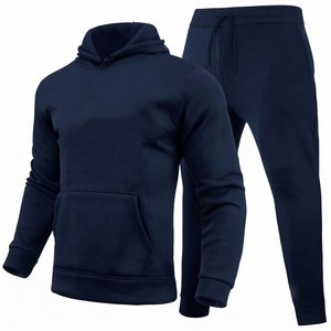 High Selling Custom <b>Men's</b> <b>Navy</b> Blue Hooded Tracksuit Set Full Sleeve Solid Color Casual <b>Joggers</b> With Side Pockets Autumn Wear - Product Image 2