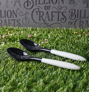 Premium <b>Black</b> and White <b>Epoxy</b> <b>Resin</b> Spoon Set with Decorative Handles High Quality Handmade Kitchen Serving Utensils - Product Image 5