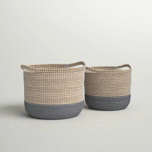 ชุดตะกร้าหวาย 2 ใบ พร้อมฐานสีเทา ตะกร้าเก็บของทำมือ ขายส่ง เป็นมิตรกับสิ่งแวดล้อม ผลิตในเวียดนาม - Product Image 1
