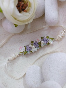Bandas bordadas a mano con cuentas pulsera de hilo floral con perlas para <b>regalo</b> o decoracion de boda - Product Image 2