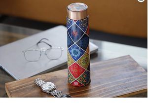 Multicolour Designer Printed 100% Pure Sleek Copper <b>Water</b> <b>Bottle</b> <b>1</b> <b>Litre</b> Eco-Friendly Luxury Large Capacity Ayurvedic Health - Product Image 3