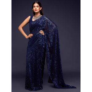Pretty <b>Blush</b> Blue Sequined Georgette Party Wear Saree - Product Image 4