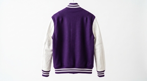 Veste universitaire pour homme de couleur violette avec manches blanches, logo brodé, fermeture à boutons sur le devant, style preppy, vêtement d'extérieur pour l'automne - Product Image 2