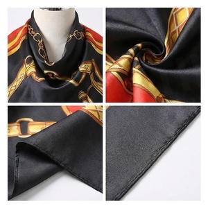 NORTH APPROACH Women's <b>Square</b> <b>Silk</b> <b>Scarf</b> Black Red Gold Horsebit Print Luxury Fashion Accessory All Seasons - Product Image 4