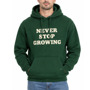 เสื้อฮู้ดดี้สีเขียวสำหรับผู้ชาย ยี่ห้อ Never Stop Growing ผ้าฝ้ายทรงปกติ สวมใส่สบาย มีกระเป๋าพิมพ์ลายด้านหน้า - Product Image 1