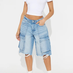 Custom OEM&ODM Straight Washed <b>High</b> Quality Baggy Baggy <b>High</b> <b>Waist</b> Cargo Women's Denim <b>Shorts</b> Casual Style - Product Image 2