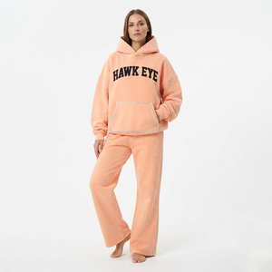 Wholesale Custom Women’s Acid Wash <b>Rhinestone</b> <b>Hoodie</b> And Jogger Solid Color <b>Rhinestone</b> Pocket Winter Wear Tracksuit For Women - Product Image 4