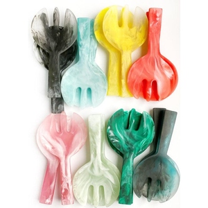 Ensemble de service à salade en résine multicolore, finition marbrée, cuillère et fourchette pour la salle à manger, la cuisine et la restauration - Product Image 1