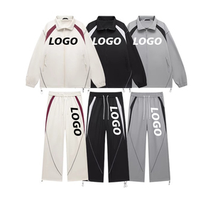 Unisex Black Tracksuit Set Full Sleeve Zipper Front Logo Print Sporty Loose Fit Autumn Wear Adults Quick Dry Polyester Material - Product Image 3