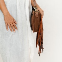 Sac bandoulière en cuir véritable 100 % pour femme, nouvelle collection 2026, style bottine, avec franges et compartiment dissimulé, vente en gros
