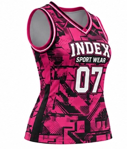 Camiseta de Baloncesto para Mujer INDEX, Rosa y Negra, Cuello en V, Sin Mangas, Número 07, Malla Transpirable Sublimada - Product Image 5