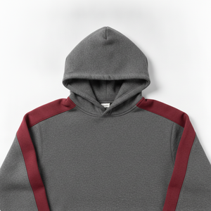 Sudadera Informal para Hombre, Color Gris, con Mangas Raglán Rojas, Sudadera Informal de Color Sólido, Felpa Francesa de Algodón, Corte Regular - Product Image 4