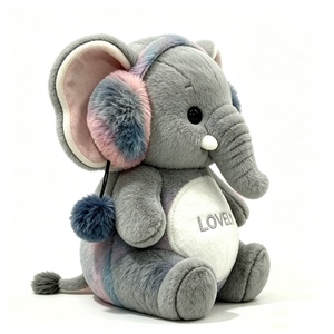 Cache-oreilles en peluche personnalisés à pompons dégradés, éléphant à ventre blanc, cache-oreilles en peluche éléphant dégradé rose-bleu - Product Image 2