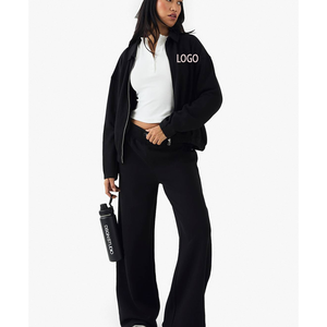 Conjunto Deportivo de Alta Calidad para Mujer, 2 Piezas, Cintura Alta, Cierre de Cremallera, Hombros Caídos, para Entrenamiento de Fútbol y Actividades al Aire Libre - Product Image 1