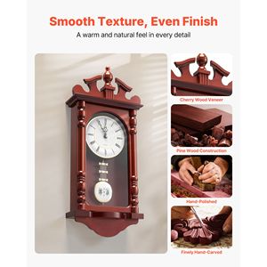 Orologio da Parete Silenzioso in Stile Antico con Movimento al Quarzo a Pendolo, in Legno di Pino e MDF, 23,2 Pollici, Design Classico Vintage - Product Image 3