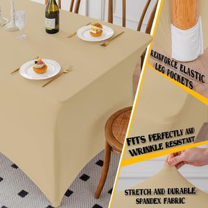 For Champagne 4FT Spandex <b>Rectangle</b> <b>Tablecloth</b> Washable Wrinkle-Free Stretch Covers for Parties Decorations & Events - Product Image 4