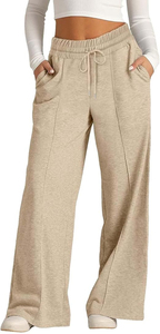 Pantalon de survêtement taille haute ample et décontracté pour femme grande taille, couleur unie, avec cordon de serrage et poches - Product Image 6