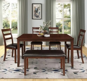 Juego de Comedor de Madera Maciza Tallada de Lujo, 4 Sillas y Banco, Duradero, Fácil de Limpiar, de Alta Calidad, para Restaurantes Comerciales - Product Image 1