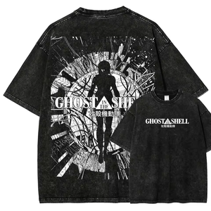 T-shirt en coton noir sur mesure, manches courtes, coupe ample, col rond, style streetwear, imprimé graphique, design de personnage, haute qualité - Product Image 2