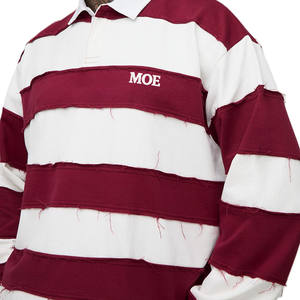 Camisetas de manga larga para hombre con rayas desgastadas, estilo rugby, de algodón grueso, corte holgado, producción en masa - Product Image 5