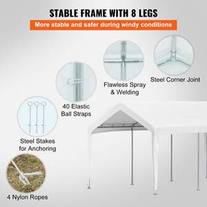 10 X 20ft Blanc Carport Auvent Abri pour Autos & Bateaux Garages à 8 Pieds Auvents et Carports - Product Image 6