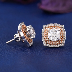 Vintage Inspired 2.17 Carat Round Lab Diamond Double Halo Studs 14K Two-Tone Gold EF Color Anniversary <b>Gift</b> for Her - Product Image 2