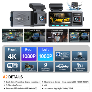 OEM&ODM 3通道4K+1080P+1080P行车记录仪，双镜头，<span class=keywords><strong>3.2</strong></span>英寸IPS屏幕，WIFI GPS夜视录像机 - Product Image 2