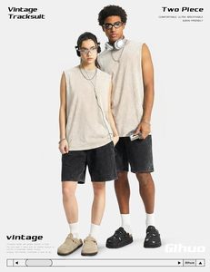 Conjuntos de Verano para Hombre de 2 Piezas, Camisetas sin Mangas y Pantalones Cortos con Lavado Vintage, Conjunto Deportivo Informal de Verano - Product Image 2