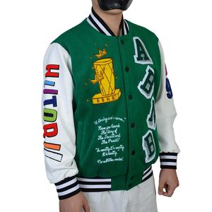 Veste de baseball en cuir pour hommes, style streetwear, avec manches en cuir, patchs en chenille, vestes pour hommes, broderie personnalisée, bomber varsity - Product Image 3