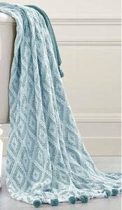 Bohemian Decorative Handmade <b>Pom</b>-<b>pom</b> Blanket Wholesale Woven Throw Blanket From India Super Luxurious <b>White</b> Cotton Blanket - Product Image 6