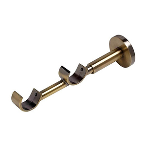 Antique Brass Metal Double Curtain <b>Rod</b> Bracket Wholesale 28mm Wall Mount Twin Cup Drapery Support <b>Holder</b> For Window Hardware - Product Image 1