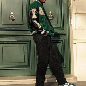 Chaqueta de Béisbol Vintage Blackair para Hombre/Mujer, Cuello Alto, Logotipo Frontal, Estilo Casual Urbano, Mezcla de Lona - Product Image 2