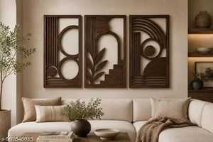 Panneau mural en bois géométrique moderne, décoration murale en bois artisanale pour salon, chambre et décoration intérieure - Product Image 1