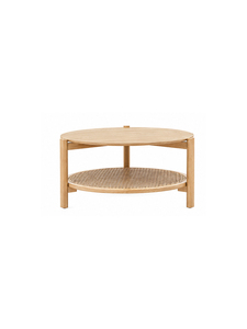 Modern Round Wood Coffee <b>Table</b> <b>With</b> Rattan <b>Shelf</b> Storage Living Room Furniture Made by Profesionalism Craftmanship - Product Image 1