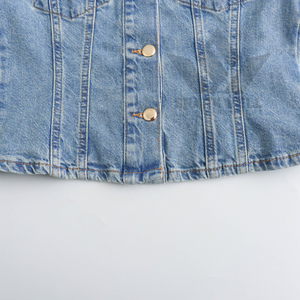 Women's Light Blue <b>Cropped</b> <b>Denim</b> <b>Jacket</b> Button Closure Turn-Down Collar Long Sleeve Slim Fit Casual Jean <b>Jacket</b> Spring Autumn - Product Image 4