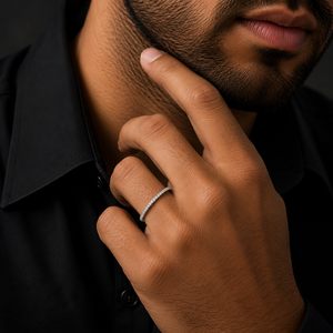 <b>925</b> Sterling <b>Silver</b> Diamond Mens Wedding Band High Polish Minimalist Eternity <b>Ring</b> Daily Wear Party Gift Jewelry - Product Image 5