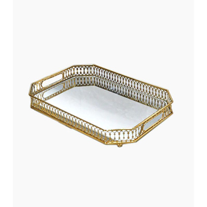 Bandeja Espejo Octogonal de Lujo Dorada Francesa para Tocador y Joyas, Elegante Bandeja Decorativa de Metal para Centro de Mesa y Decoración del Hogar - Product Image 6