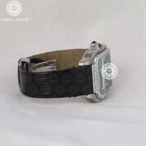 Charm Jewells Luxury Women's Stainless Steel Square <b>Watch</b> With <b>Diamond</b> Bezel Black Leather Band Analog Quartz Movement - Product Image 3