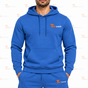 Ensemble sweat à capuche et short bleu pour homme en coton French Terry – Tenue décontractée d'été respirante – Vêtements de sport pour homme - Product Image 5
