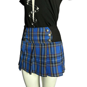 Minifalda Plisada Azul a Cuadros Estilo Gótico Punk al por Mayor, Falda Escolar de Tartán de Cintura Alta con Detalle de Botones de Estrella - Product Image 1