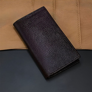 Dark Coffee <b>Brown</b> Textured Leather Long <b>Wallet</b> For Men ID Window Multiple Slots Zipper Pocket Checkbook Travel Case Card Purse - Product Image 1