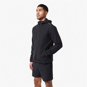 Chaqueta cortavientos con capucha para hombre, con bloques de color, cremallera y bolsillos laterales, de secado rápido, ligera, de poliéster, conjunto deportivo. - Product Image 4