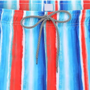 Men Stripe <b>Print</b> Swim Shorts Quick Dry Beach Shorts Elastic Waist Drawstring Summer Swimming Trunks Custom Logo OEM - Product Image 4
